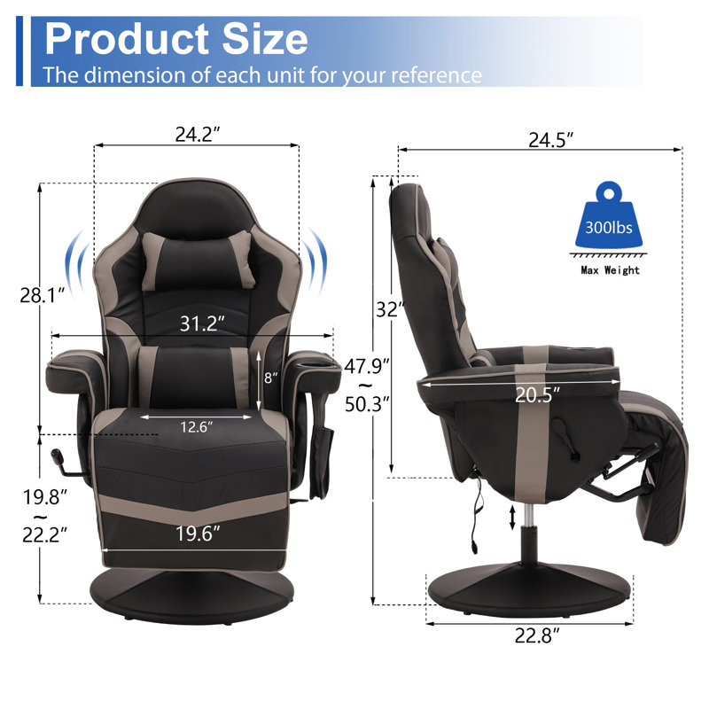 The Twillery Co.® Herrington Gaming Chair with Recline, Massage, and